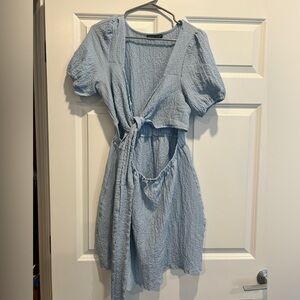 Blue cut out wrap dress